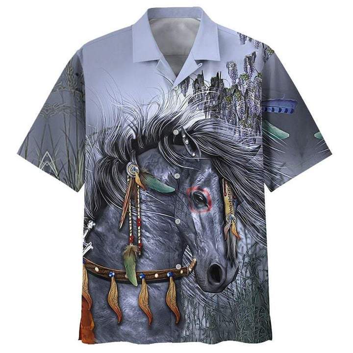Beautiful Native American Horse Grey Hawaiian Shirt Pre11323 Beautiful Native American Horse Grey Hawaiian Shirt Pre11323