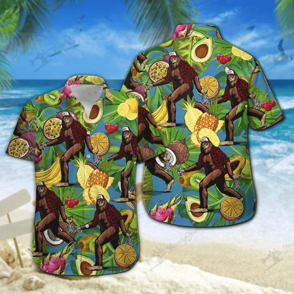 Bigfoot Camping Hawaiian Shirt Pre13511