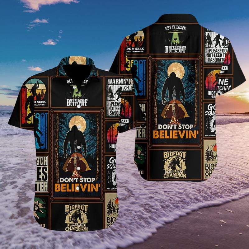 Bigfoot Dont Stop Believin Unisex Hawaiian Shirt Pre13536
