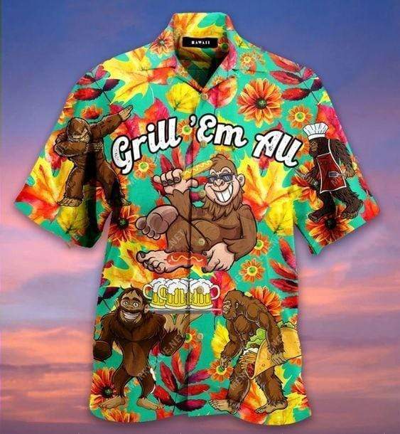 Bigfoot Grill Em All Camping Hawaiian Shirt Pre13510 Bigfoot Grill Em All Camping Hawaiian Shirt Pre13510