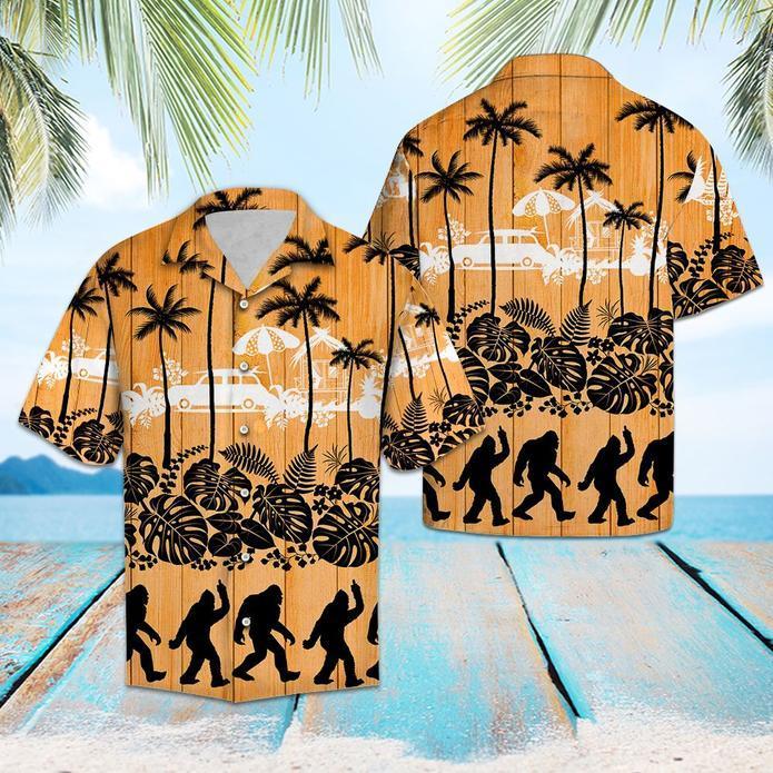 Bigfoot Palm Tree Camping Hawaiian Shirt Pre13512