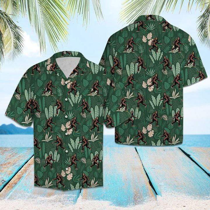 Bigfoot Tropical Palm Camping Hawaiian Shirt Pre13513