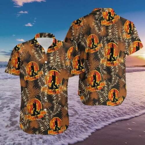 Bigfoot Under Red Moon Hawaiian Shirt Pre13507