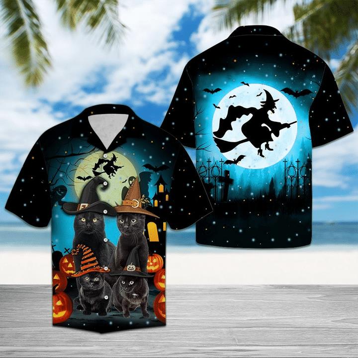Black Cat Family Halloween Hawaiian Shirt Pre11362