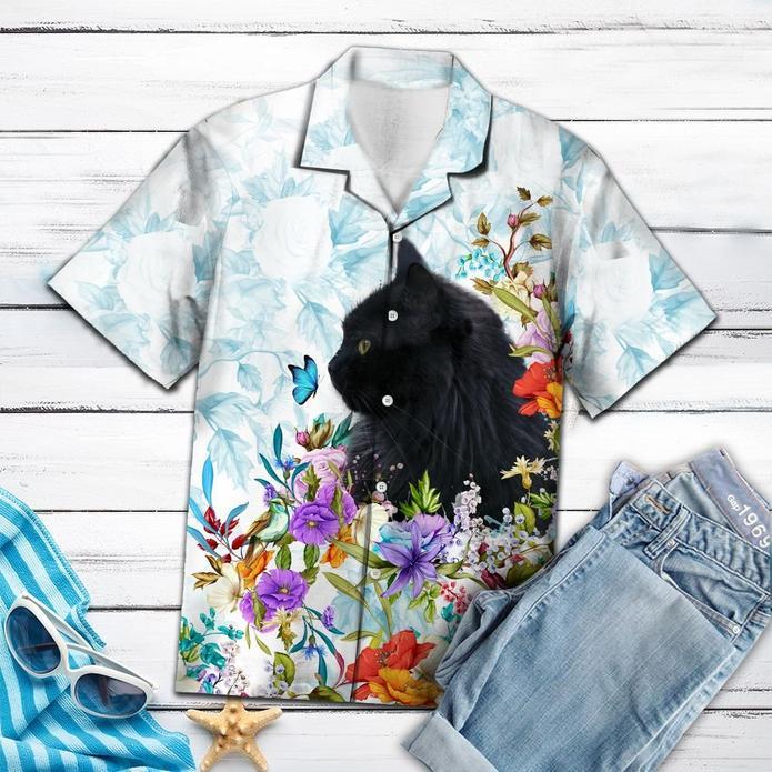 Black Cat Floral Hawaiian Shirt Pre10602 Black Cat Floral Hawaiian Shirt Pre10602