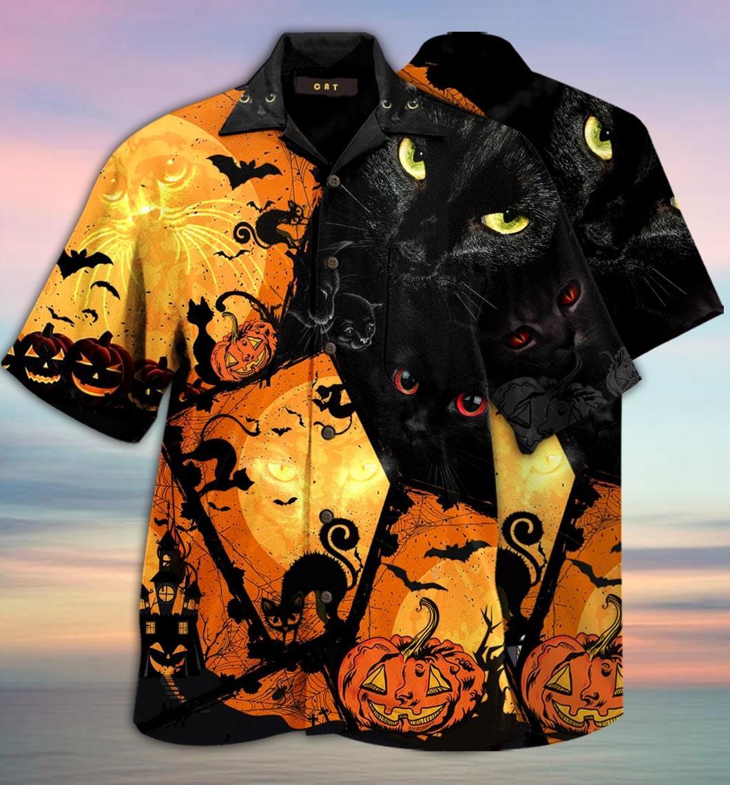 Black Cat Halloween Hawaiian Shirt Pre12014