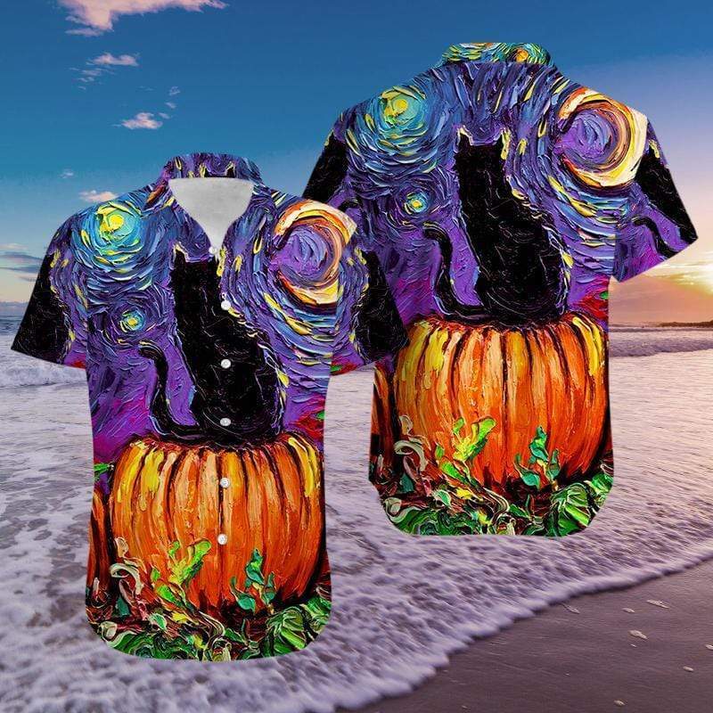 Black Cat Halloween Hawaiian Shirt Pre13499 Black Cat Halloween Hawaiian Shirt Pre13499