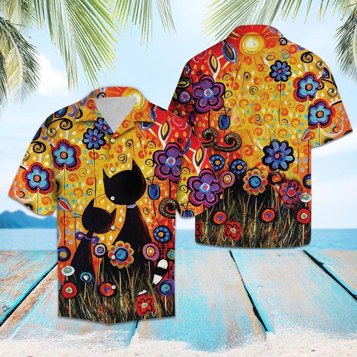 Black Cat Paradise Hawaiian Shirt Pre10666