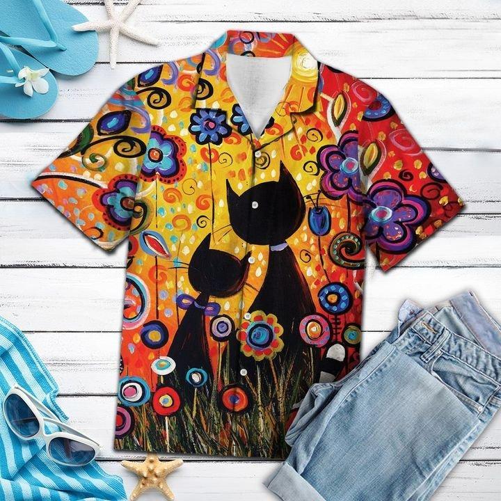 Black Cat Paradise Hawaiian Shirt Pre13480