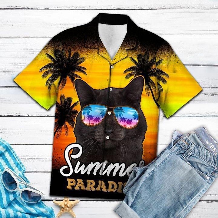 Black Cat Paradise Hawaiian Shirt Pre13481