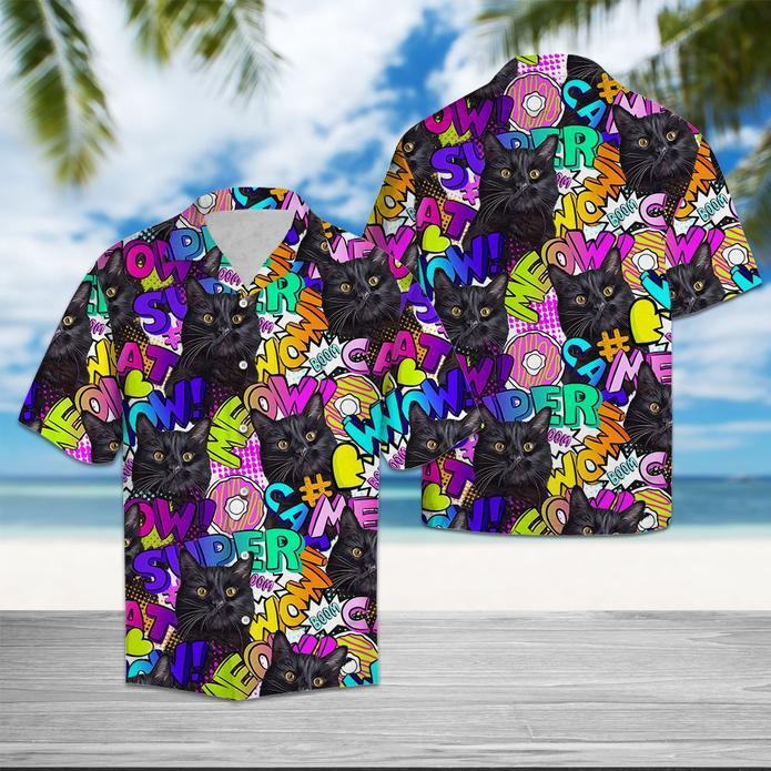 Black Cat Pop Art Hawaiian Shirt Pre10731