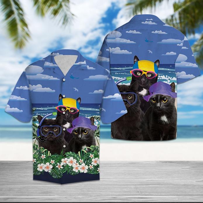 Black Cat Summer Beach Hawaiian Shirt Pre10728