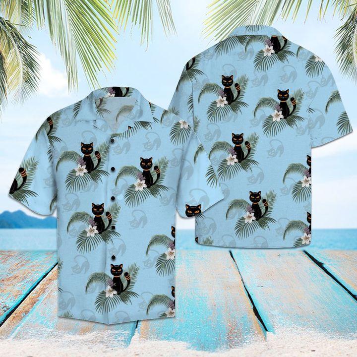 Black Cat Tropical Hawaiian Shirt Pre13475