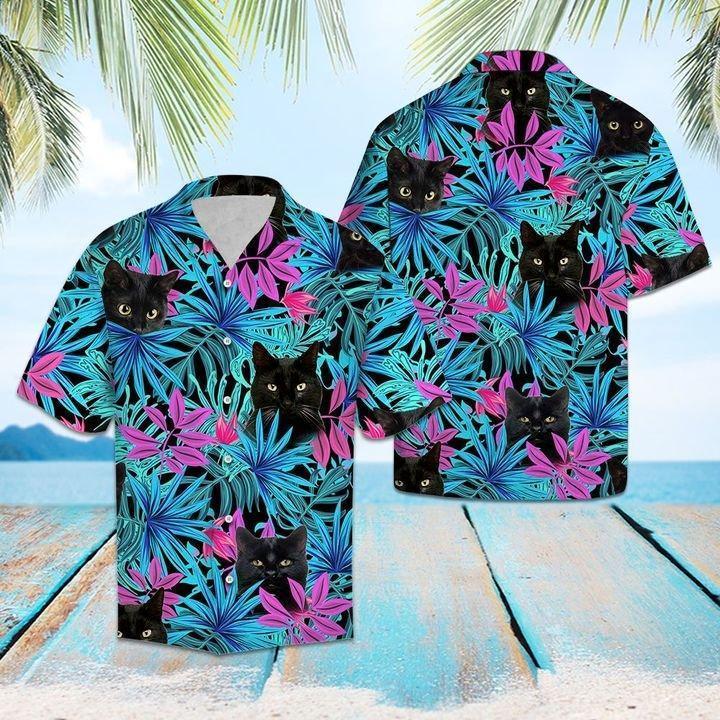 Black Cat Tropical Hawaiian Shirt Pre13492 Black Cat Tropical Hawaiian Shirt Pre13492
