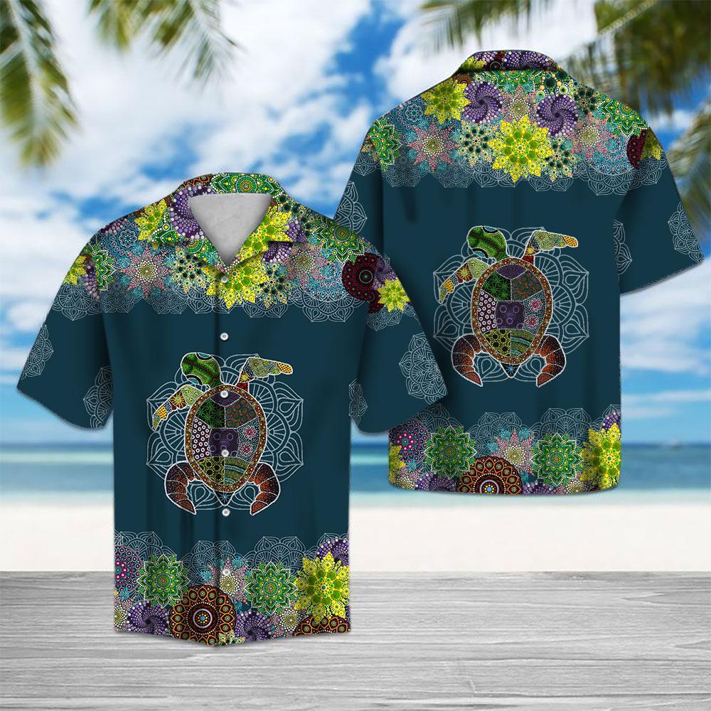 Blue Mandala Sea Turtle Hawaiian Shirt Pre11285