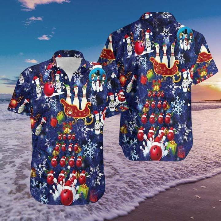 Bowling Merry Christmas Blue Hawaiian Shirt Pre10387 Bowling Merry Christmas Blue Hawaiian Shirt Pre10387