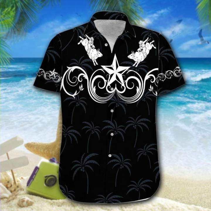 Bull Riding Black Star Western Hawaiian Shirt Pre10960 Bull Riding Black Star Western Hawaiian Shirt Pre10960