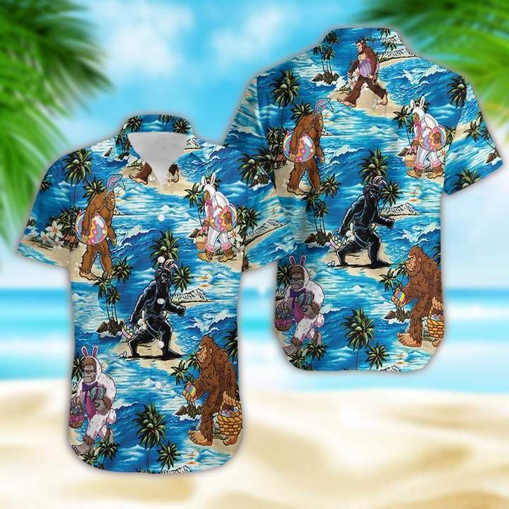 Bunny Bigfoot Surfing Sunset Summer Camping Hawaiian Shirt Pre13444