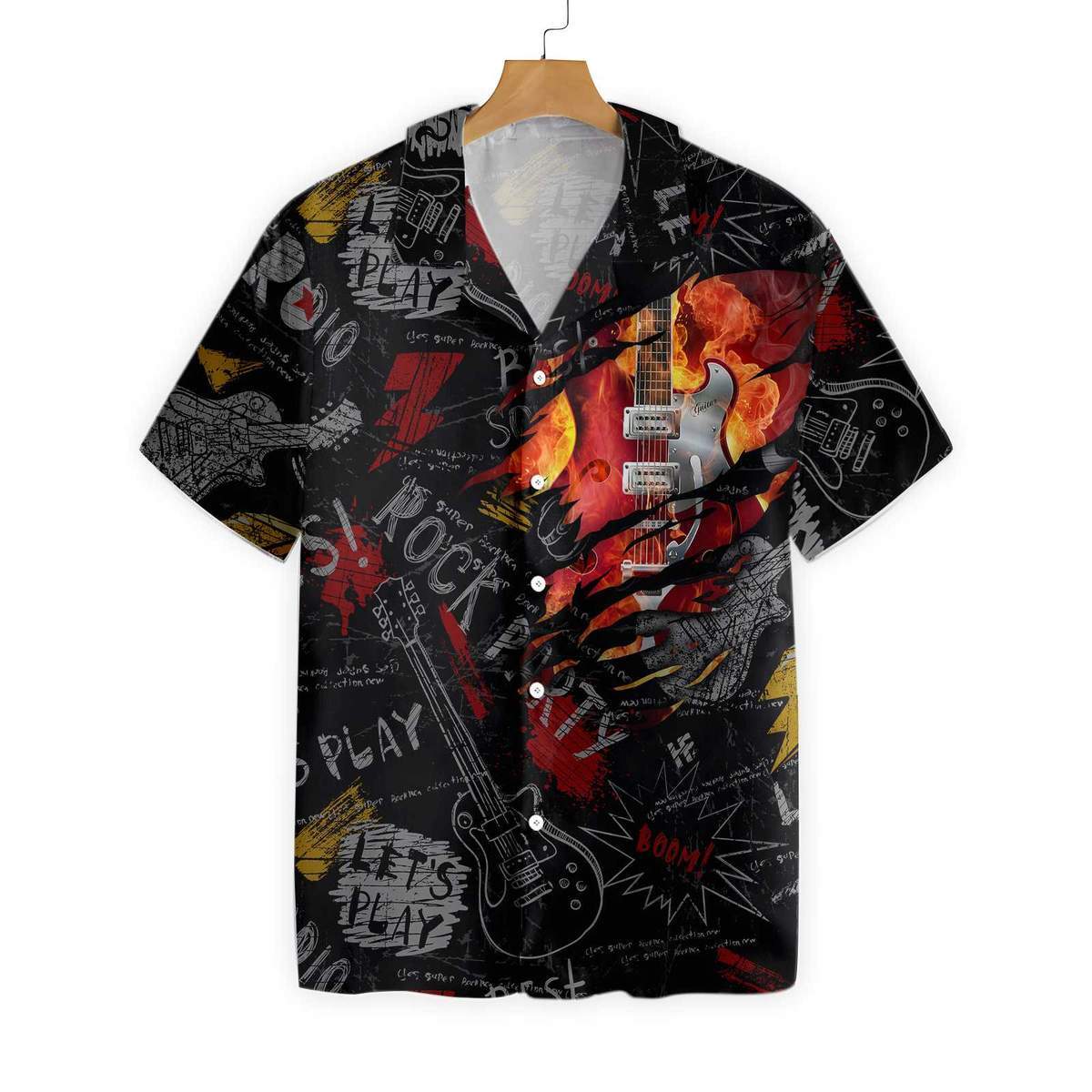 Burned Electric Guitar Hawaiian Shirt Pre11843 1 » Cool Gifts for You - Mfamilygift Burned Electric Guitar Hawaiian Shirt Pre11843 1