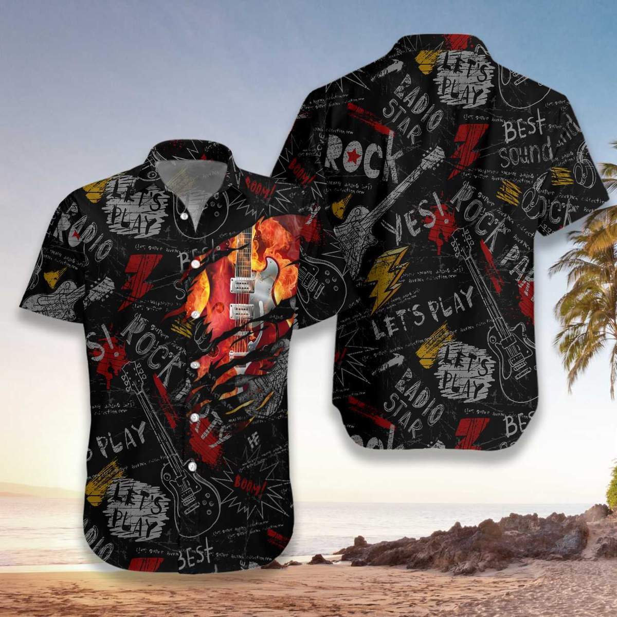 Burned Electric Guitar Hawaiian Shirt Pre13469