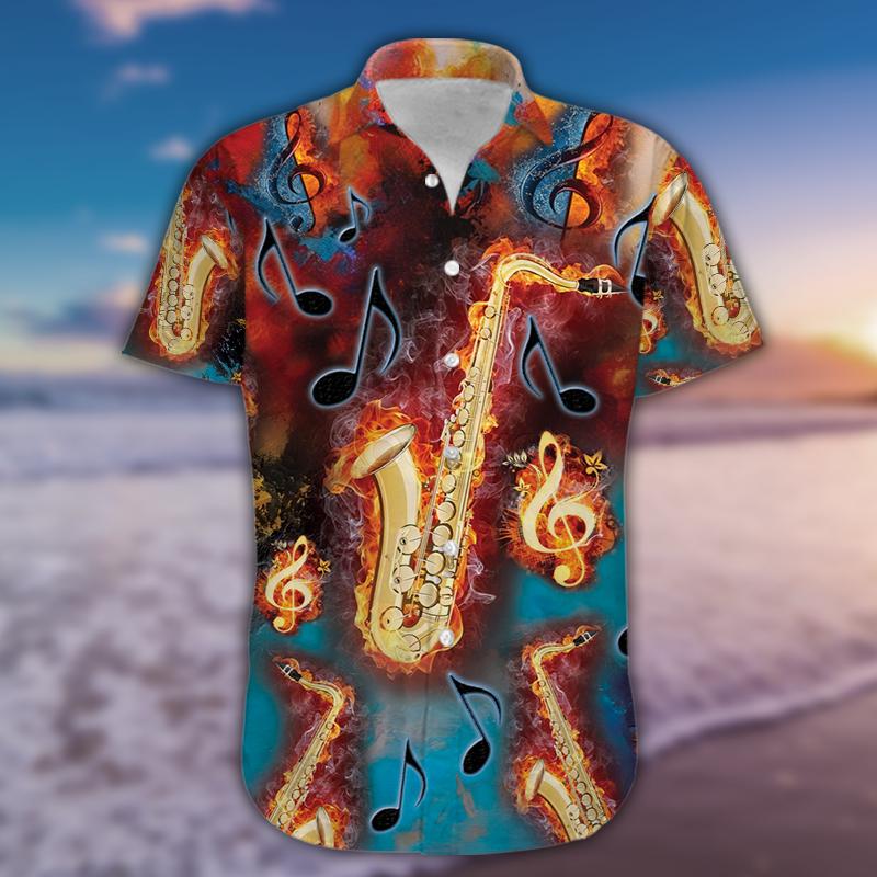 Burning Melodies Of Saxophone Hawaiian Shirt Pre10421