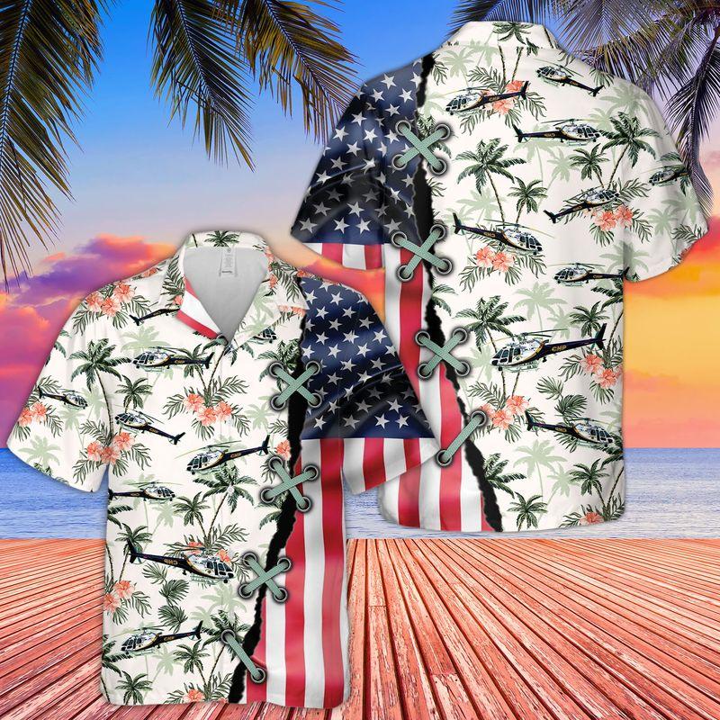 California Highway Patrol Airbus H125 Helicopter Hawaiian Shirt Pre11487
