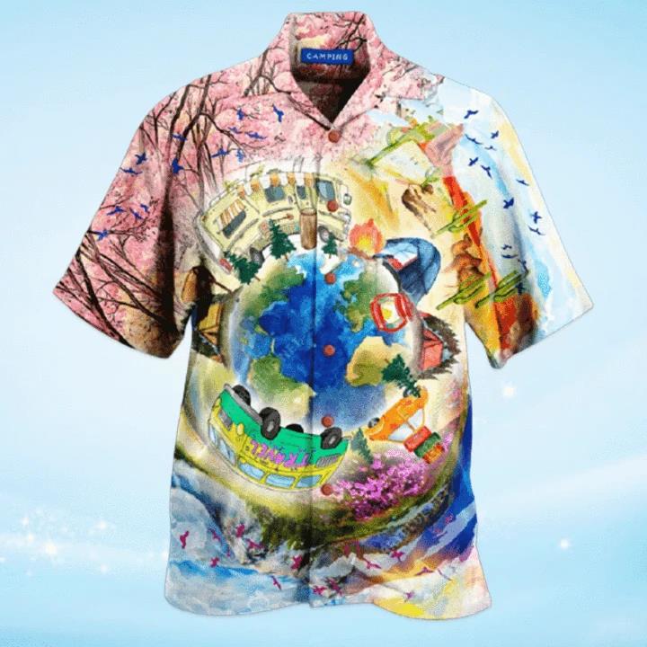 Camper Van Camping Around World Hawaiian Shirt Pre13442