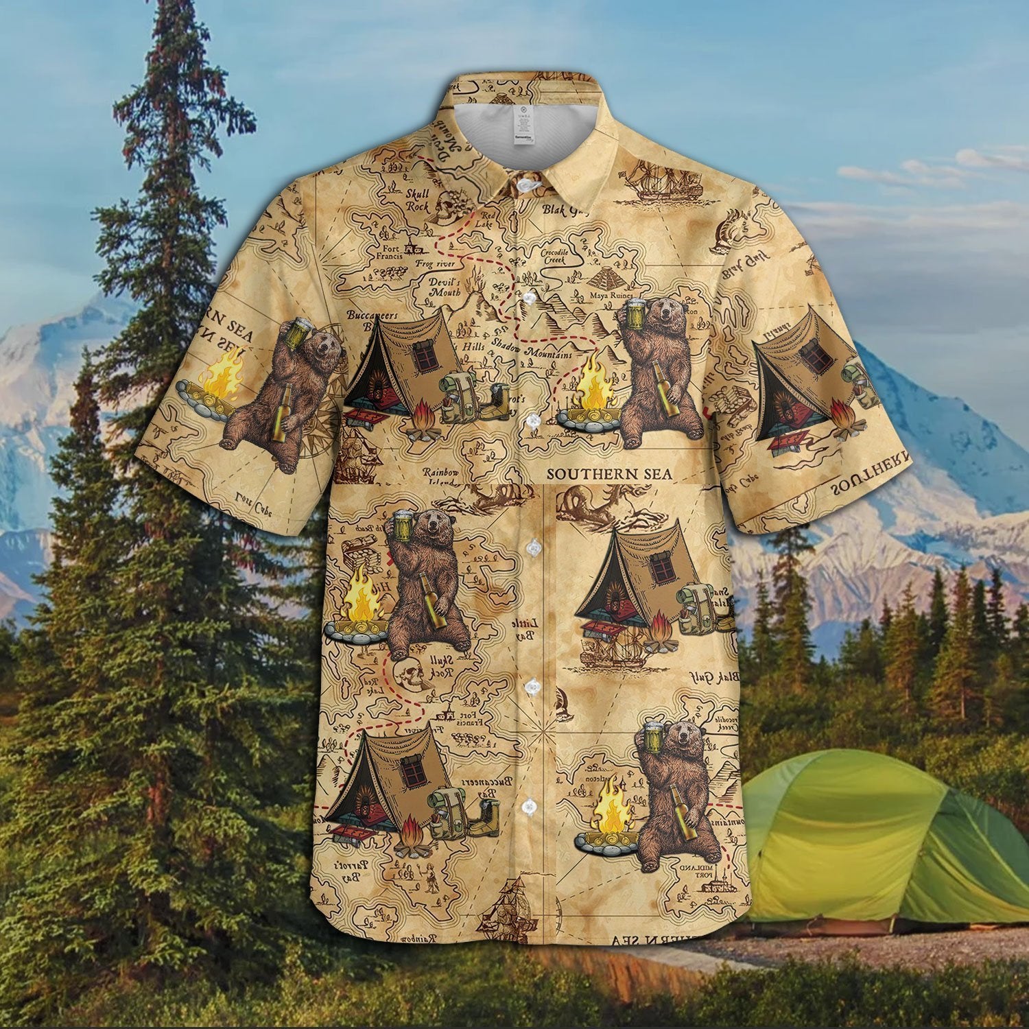 Camping Bear Hawaiian Shirt Pre13426 Camping Bear Hawaiian Shirt Pre13426