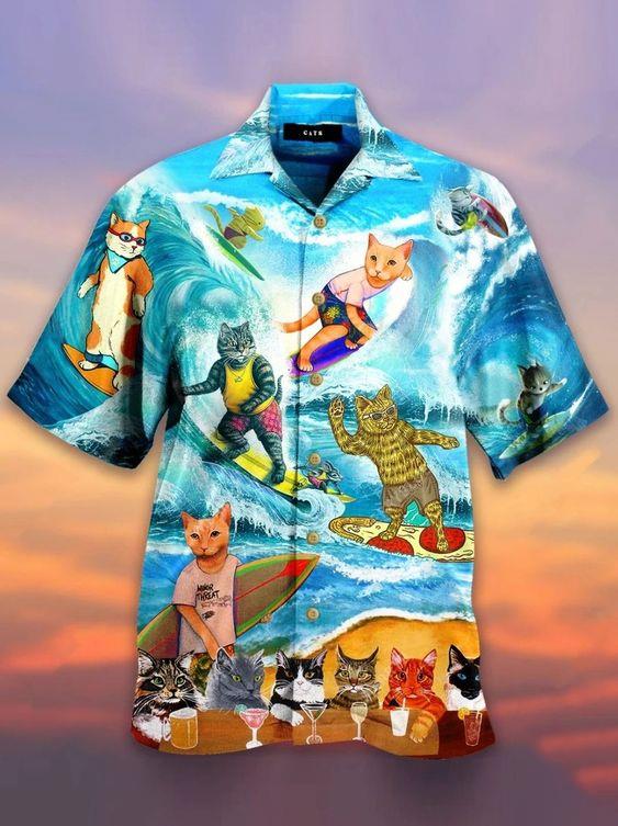 Cat Surfing Hawaiian Shirt Pre11580 Cat Surfing Hawaiian Shirt Pre11580