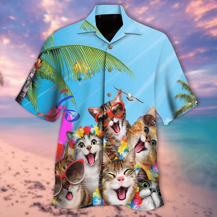 Cats Summer Beach Hawaiian Shirt Pre11438