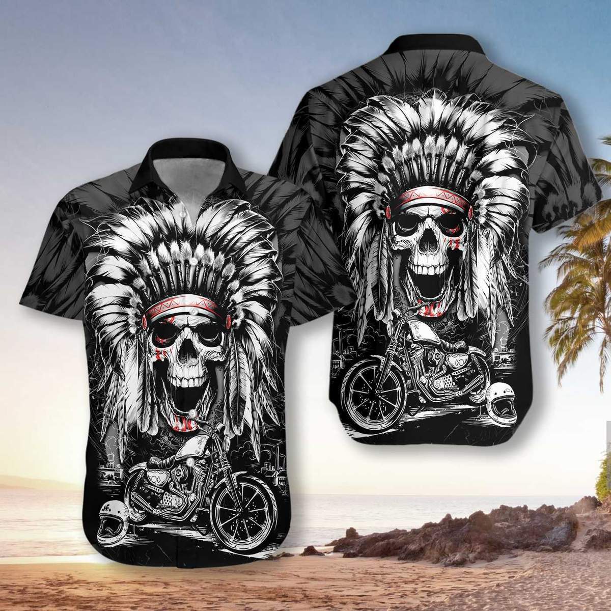 Chief Skull Motorcycle Unisex Hawaiian Shirt Pre13365