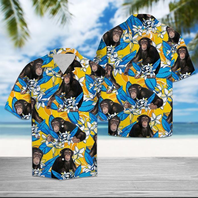 Chimpanzee Plumeria Flowers Hawaiian Shirt Pre10718