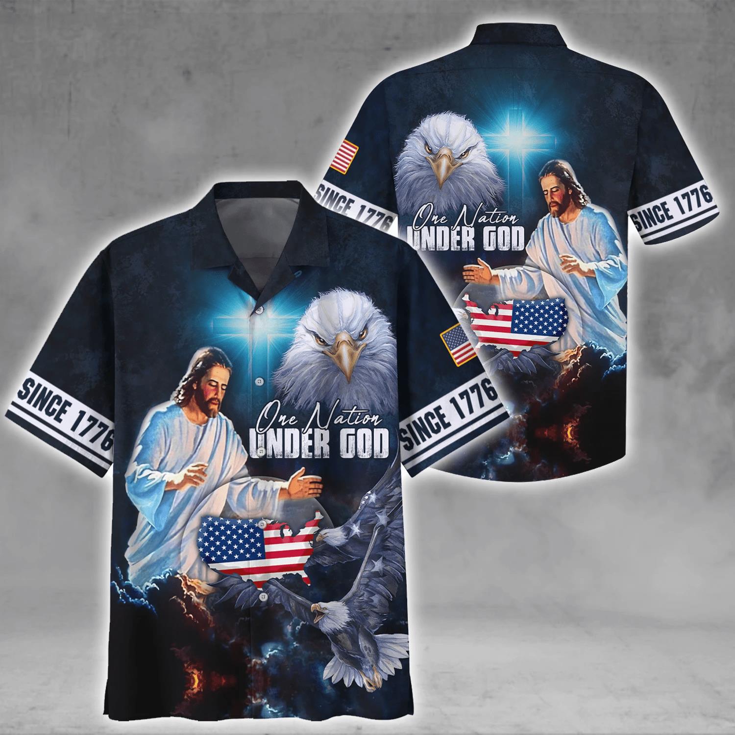 Christian Jesus One Nation Under God Since 1776 Hawaiian Shirt Pre11782