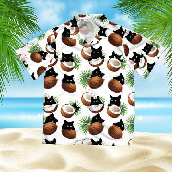 Coconut And Cat Summer Vacation Hawaiian Shirt Pre10659