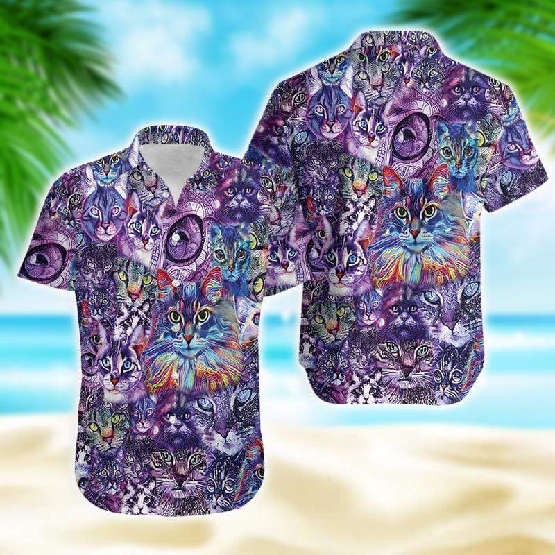 Colorful Galaxy Cat Hawaiian Shirt Pre10434