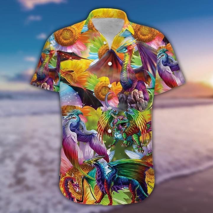 Colorful Hippie Dragon Sunflower Hawaiian Shirt Pre11840