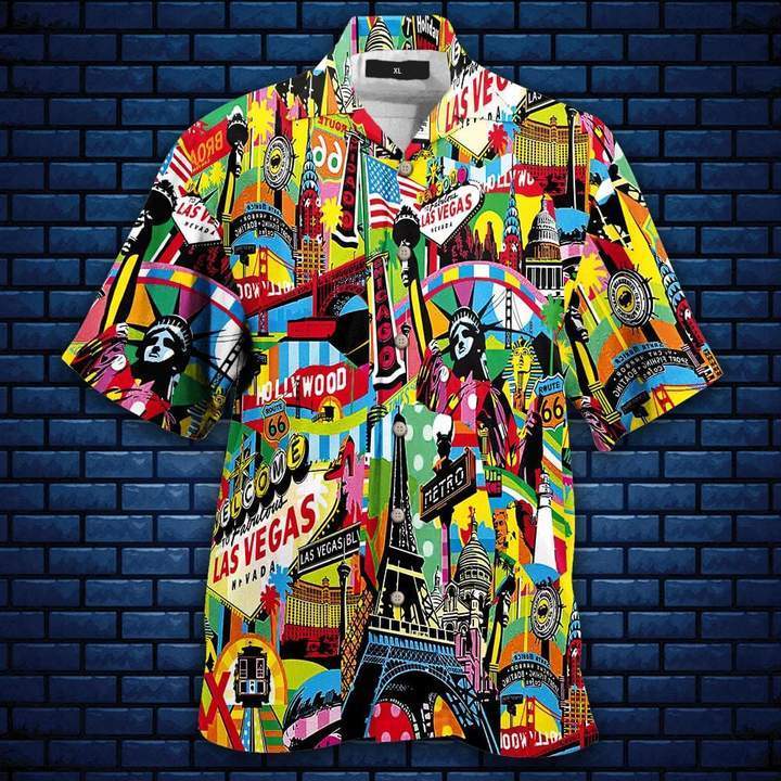 Colorful Las Vegas City American Hawaiian Shirt Pre10189 Colorful Las Vegas City American Hawaiian Shirt Pre10189