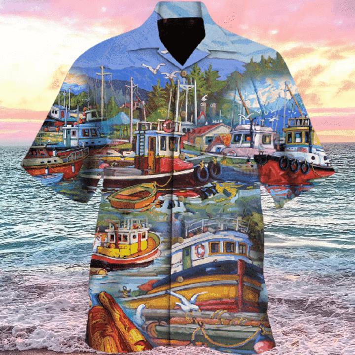 Colorful Ships In The Port Hawaiian Shirt Pre10744 Colorful Ships In The Port Hawaiian Shirt Pre10744