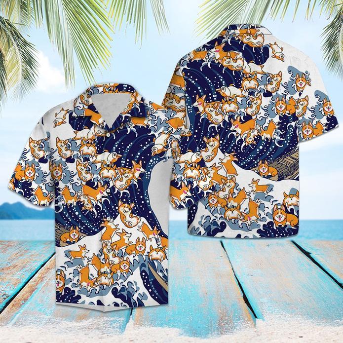 Corgi Waves Hawaiian Shirt Pre10992