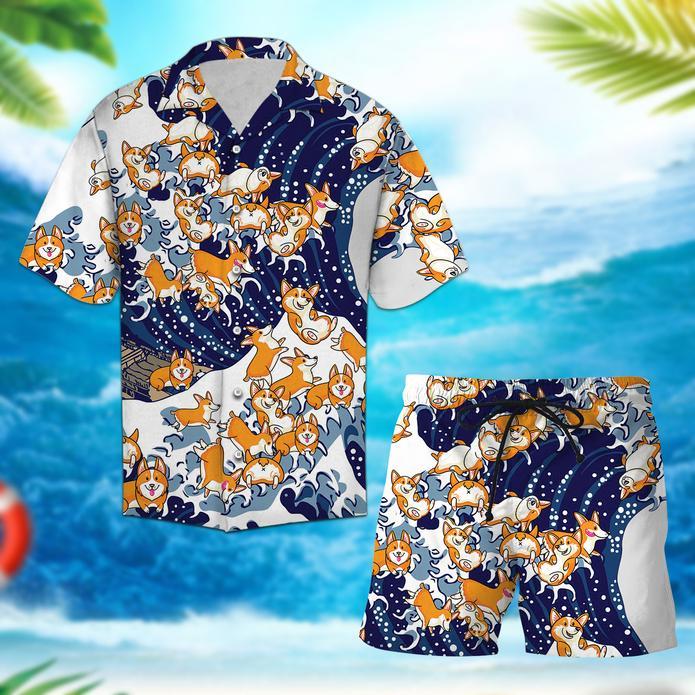 Corgi Waves Set Hawaiian Shirt Pre10518