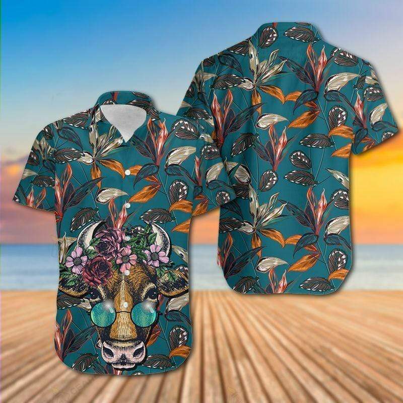Cow Floral Tropical Hawaiian Shirt Pre11790
