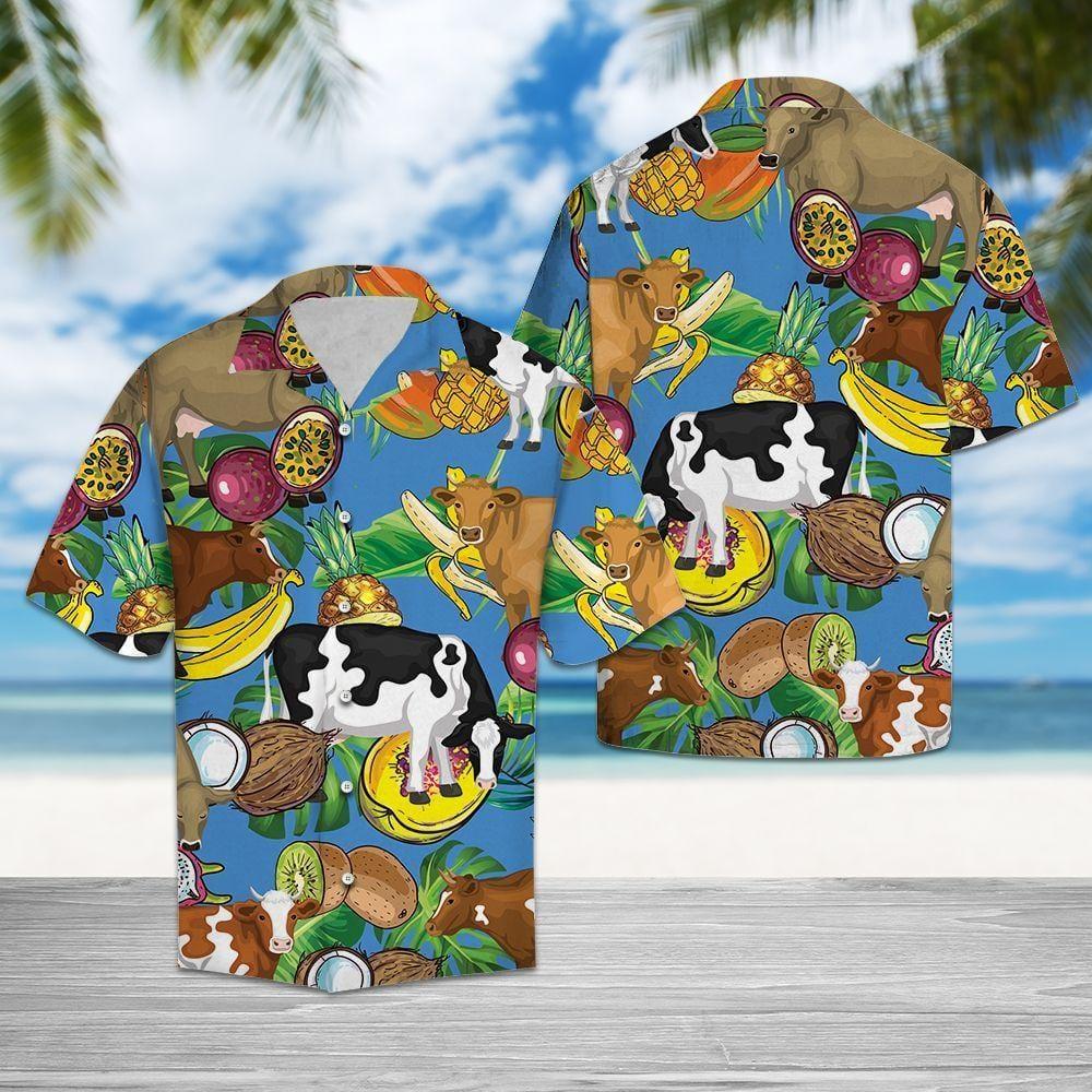 Cow Tropical Fruits Hawaiian Shirt Pre13330