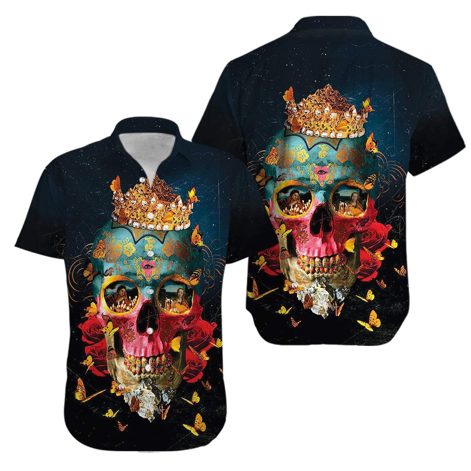 Crown Skull And Fire Girl Hawaiian Shirt Pre13266 Crown Skull And Fire Girl Hawaiian Shirt Pre13266