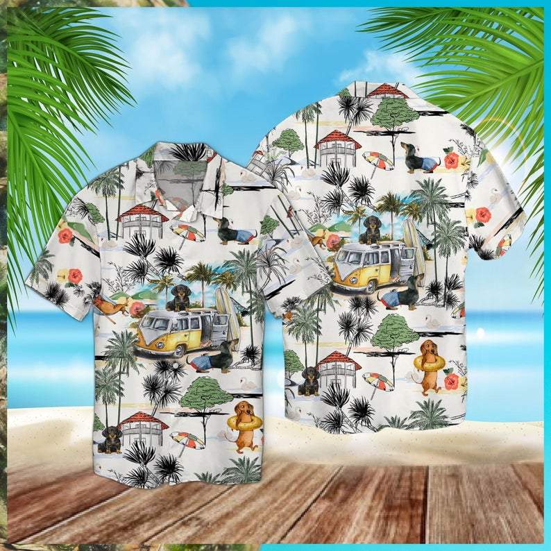 Dachshund Beach Retro Hawaiian Shirt Pre10618