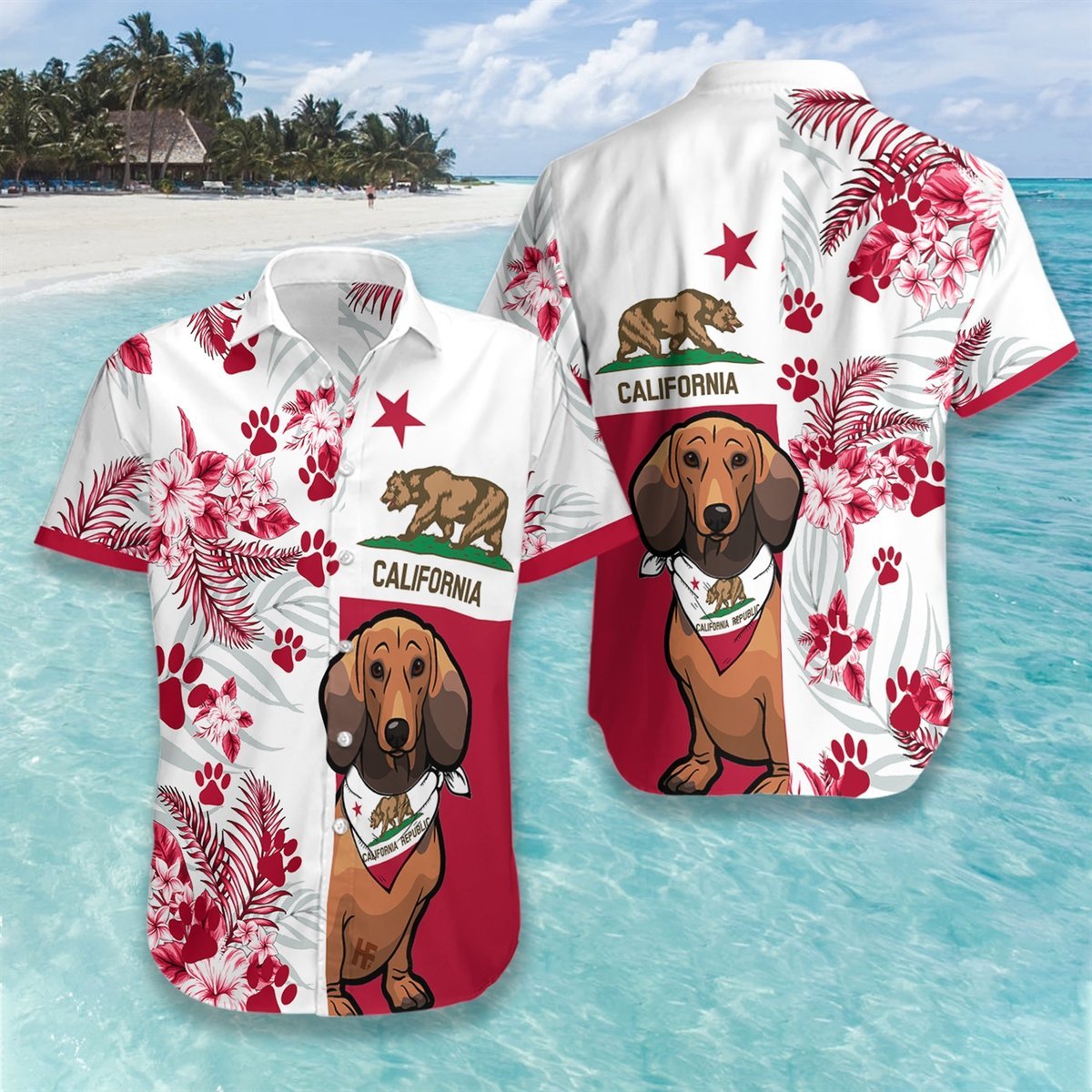 Dachshund California Flag Hawaiian Shirt Pre10390 Dachshund California Flag Hawaiian Shirt Pre10390