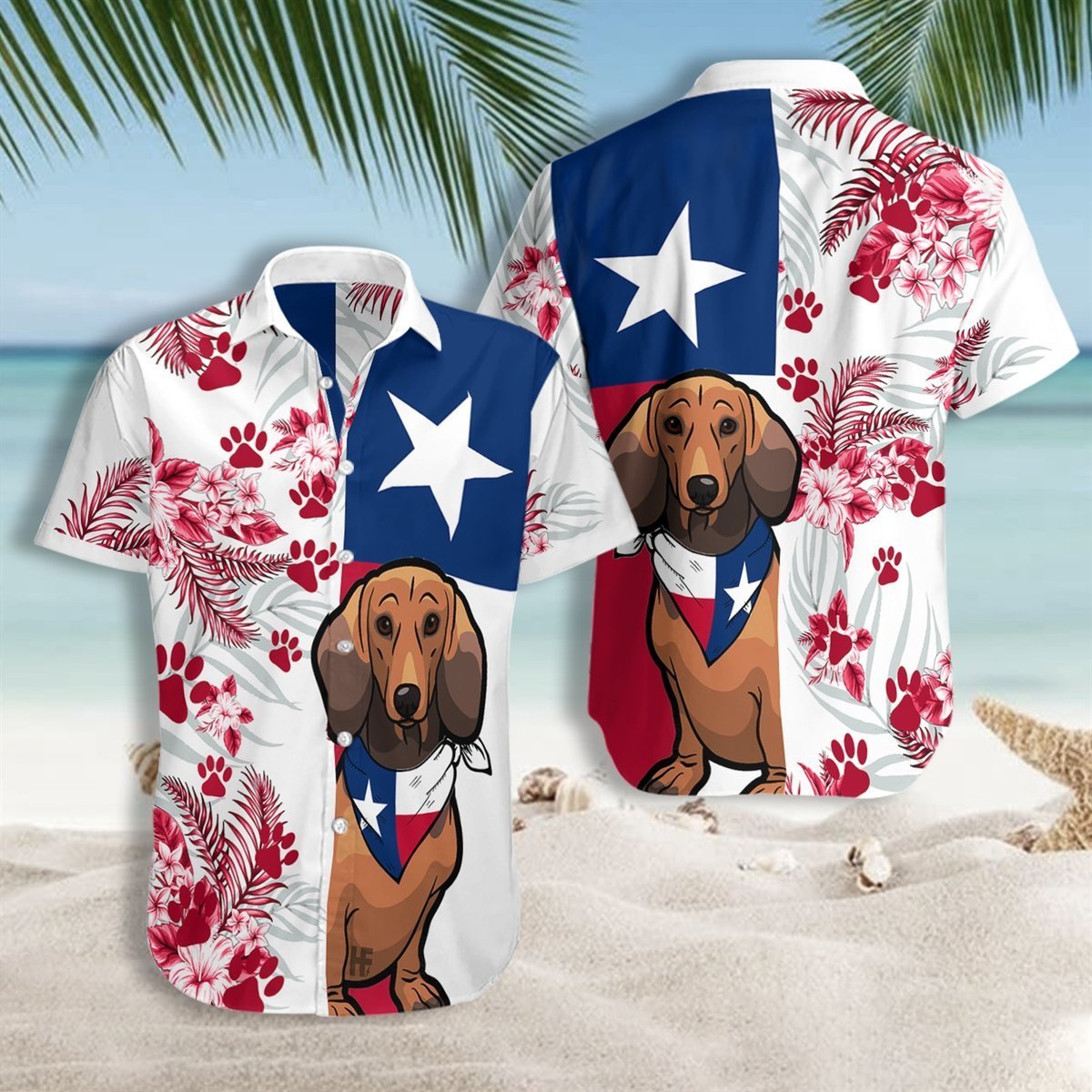 Dachshund Texas Flag Hawaiian Shirt Pre10999