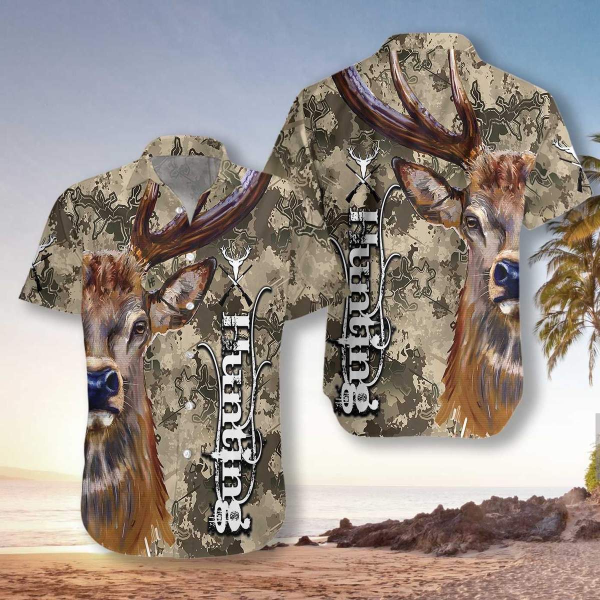 Deer And Camo Hunting Unisex Hawaiian Shirt Pre13278