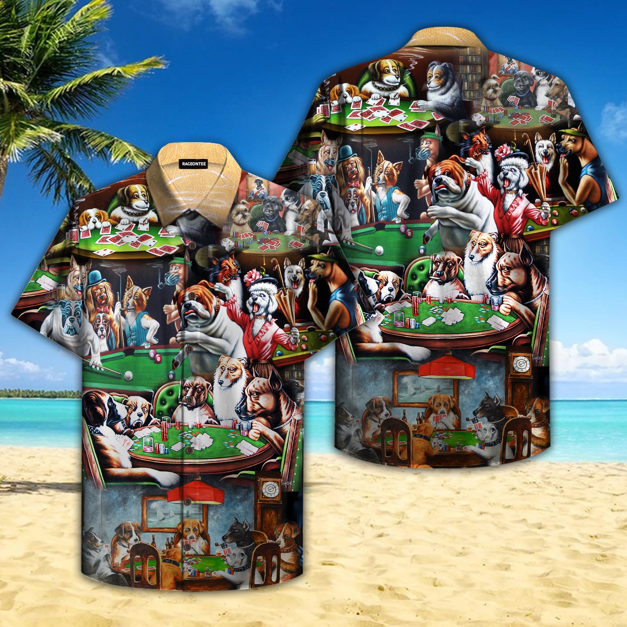 Dogs Playing On The Table Hawaiian Shirt Pre10277