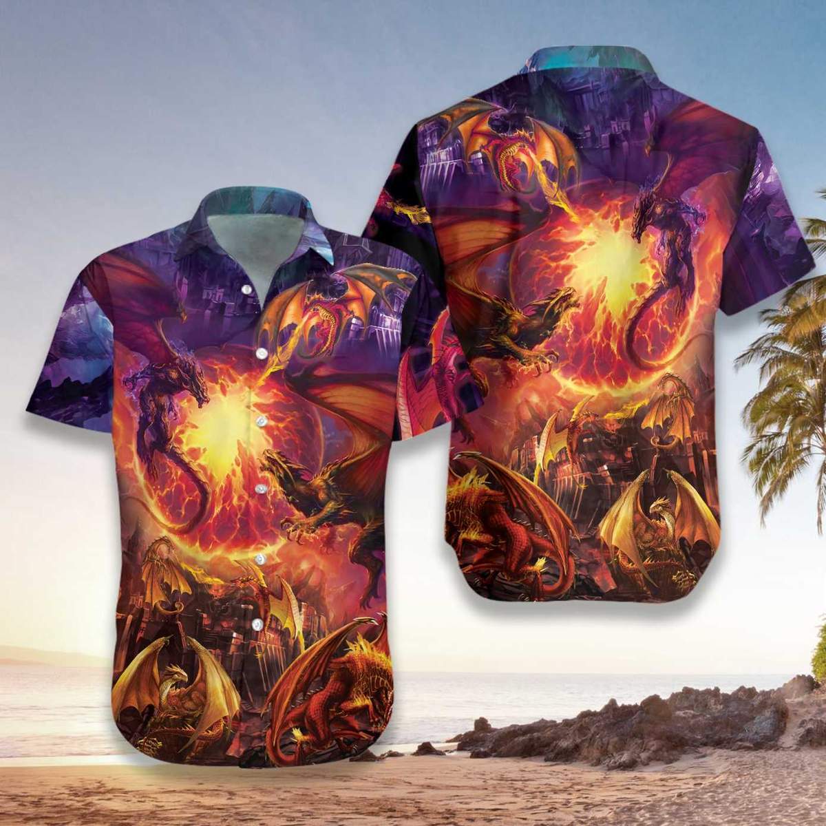 Dragons With Breathing Fire Art Hawaiian Shirt Pre13223