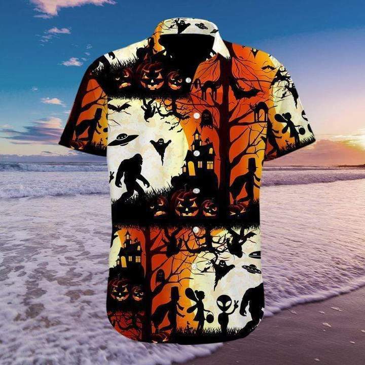 Ew People Bigfoot Ufo Halloween Camping Hawaiian Shirt Pre13188